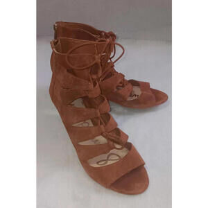 Sam Edelman Auede Open Toe Lace Up Wedged Heeled Sandals Womens Size 9 Brown